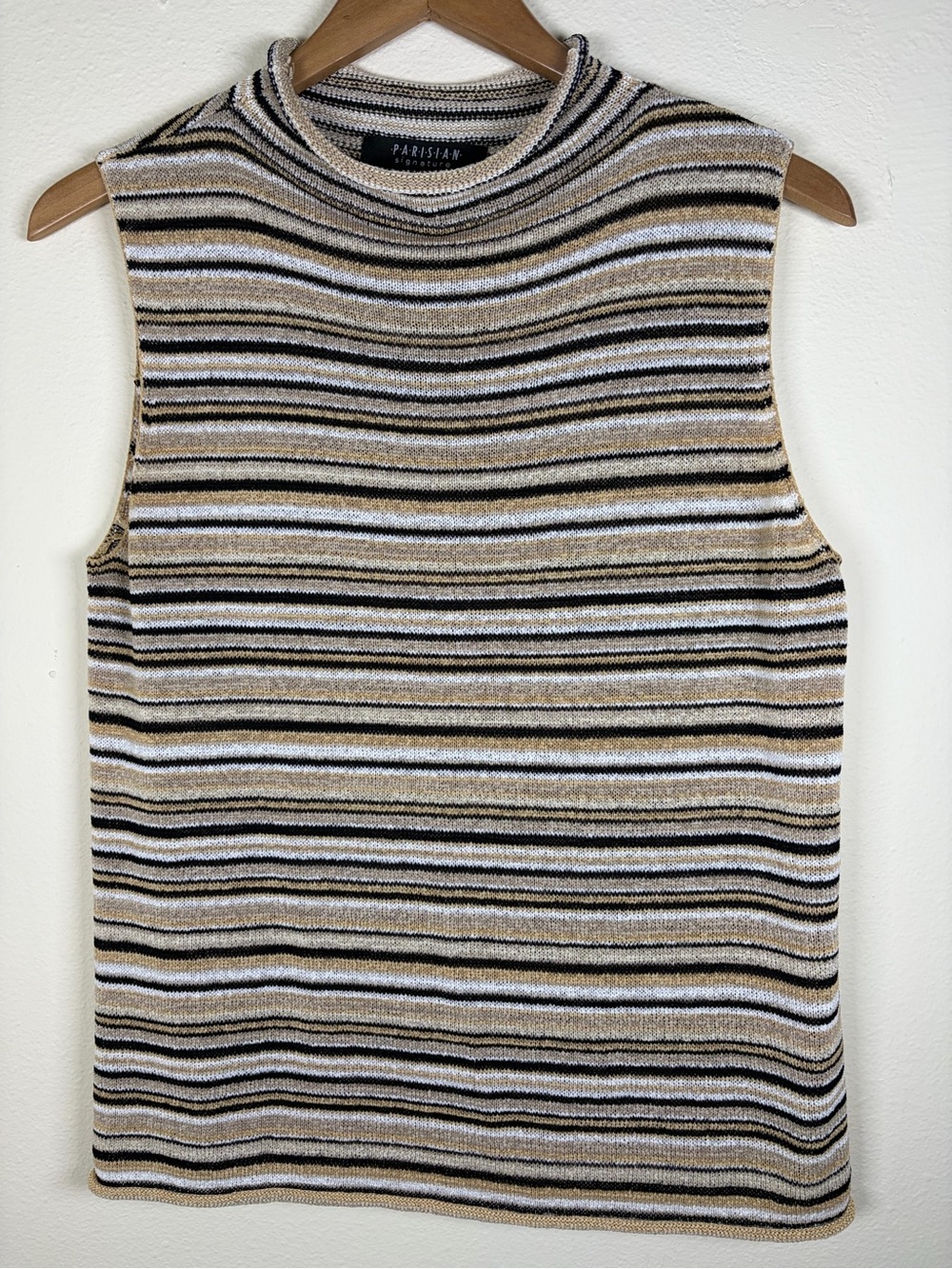 Parisian Signature Striped Knit Sleeveless Mock Neck Top Women’s Large Y2K